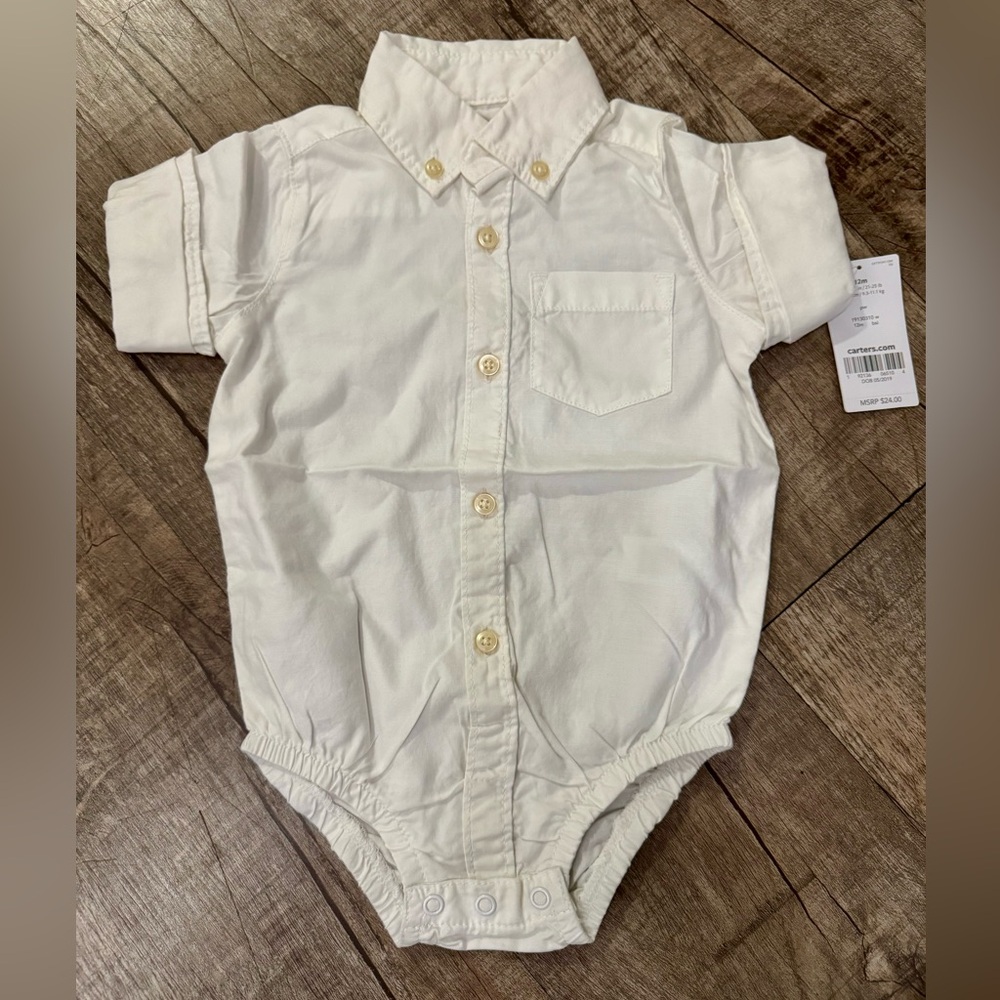 Carter’s Baby‎ White Oxford Bodysuit 12 Months Button Front NWT
